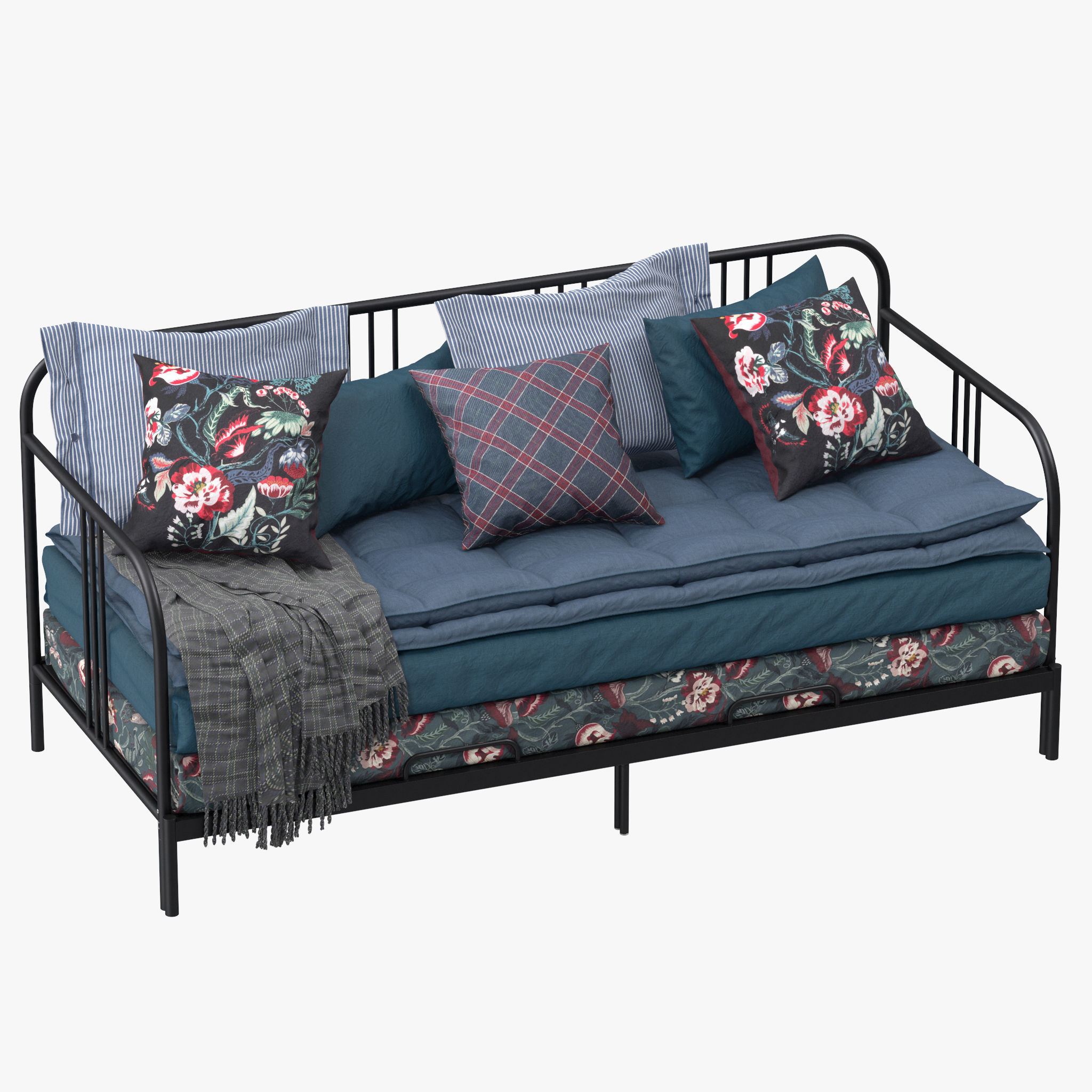 FYRESDAL daybed with floral pillows 3D model_13