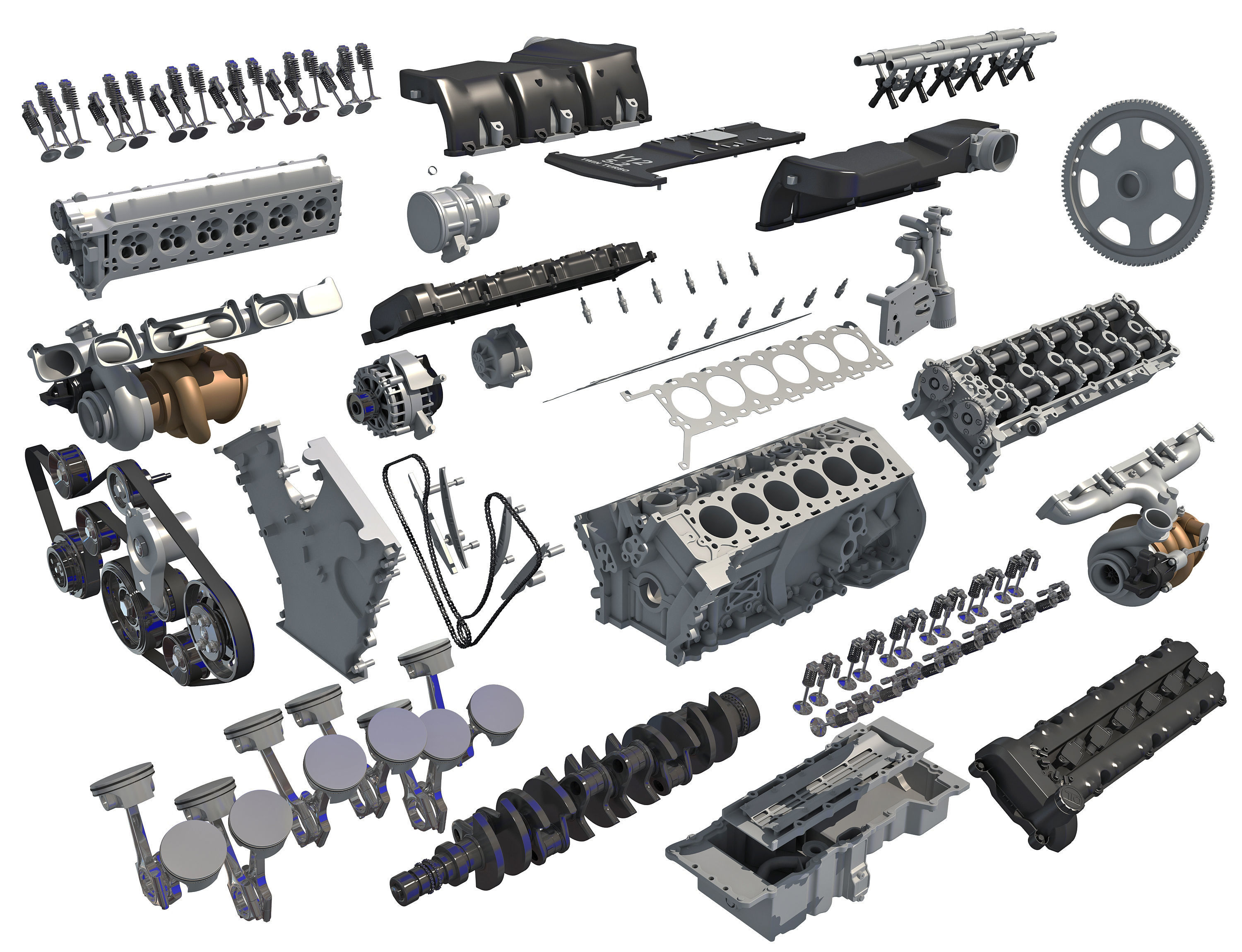 V12 Engine with Internal Parts 3D model_1