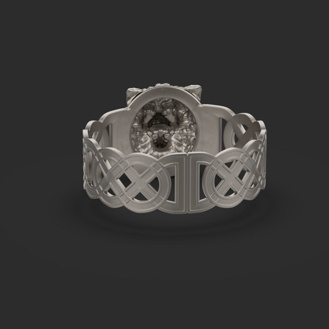 Celtic bracelet with a realistic wolf head 3D print model_4