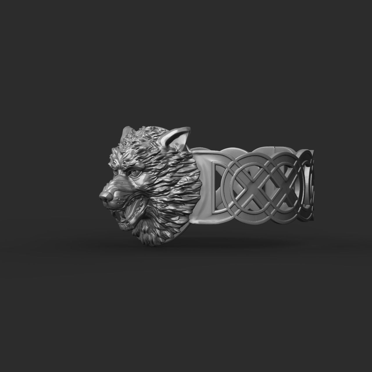 Celtic bracelet with a realistic wolf head 3D print model_1