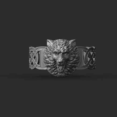 Celtic bracelet with a realistic wolf  head  3D print model