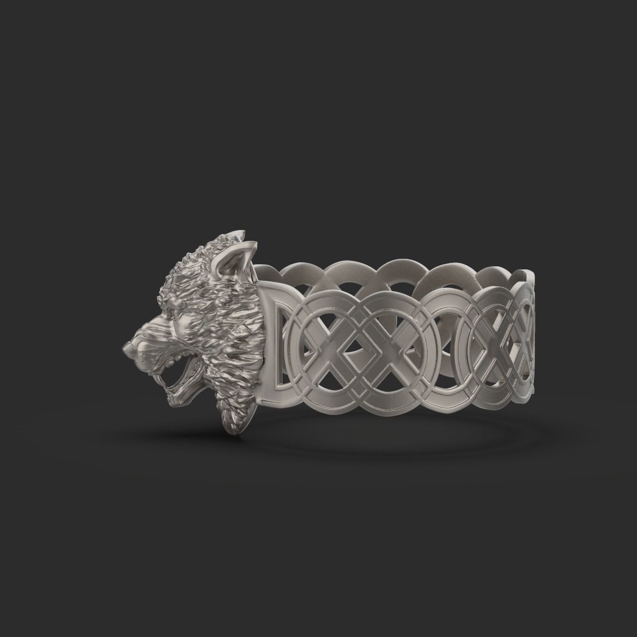 Celtic bracelet with a realistic wolf head 3D print model_3