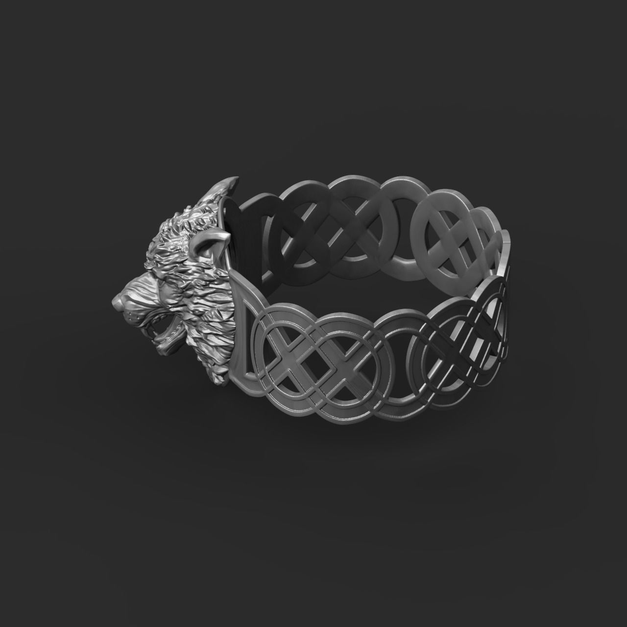 Celtic bracelet with a realistic wolf head 3D print model_5