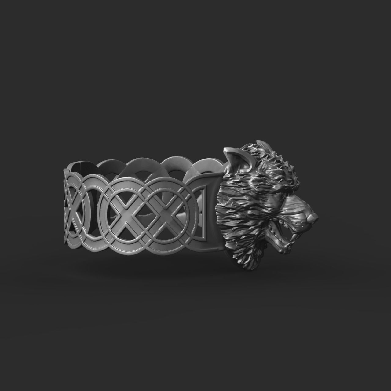 Celtic bracelet with a realistic wolf head 3D print model_7