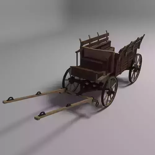 Wooden Carriage Low-poly 3D model