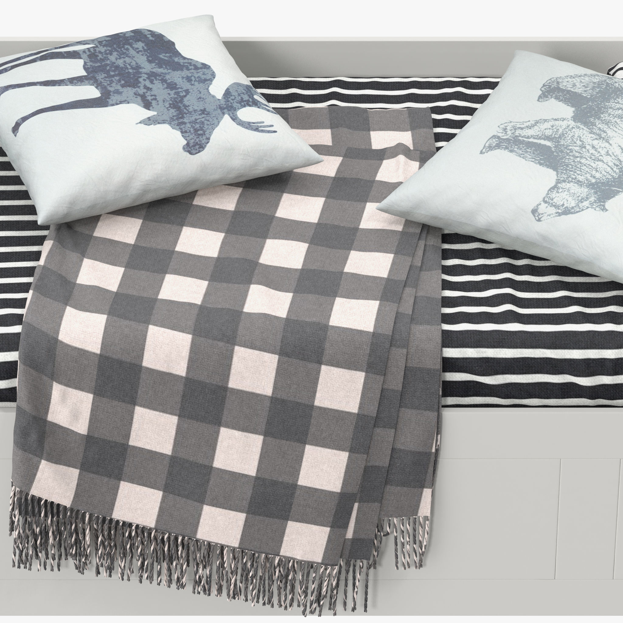 BRIMNES daybed with drawers and blankets 3D model_12