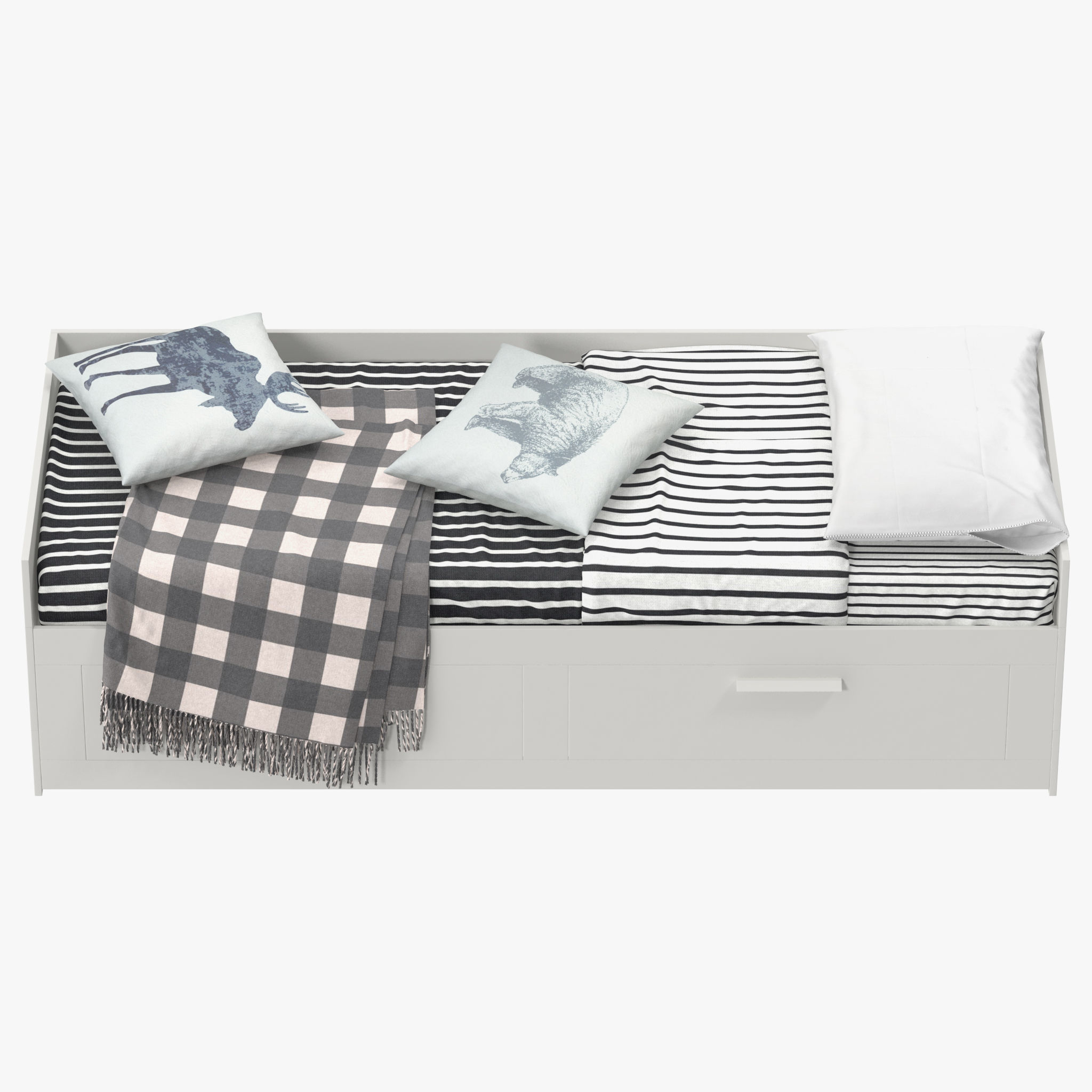 BRIMNES daybed with drawers and blankets 3D model_1