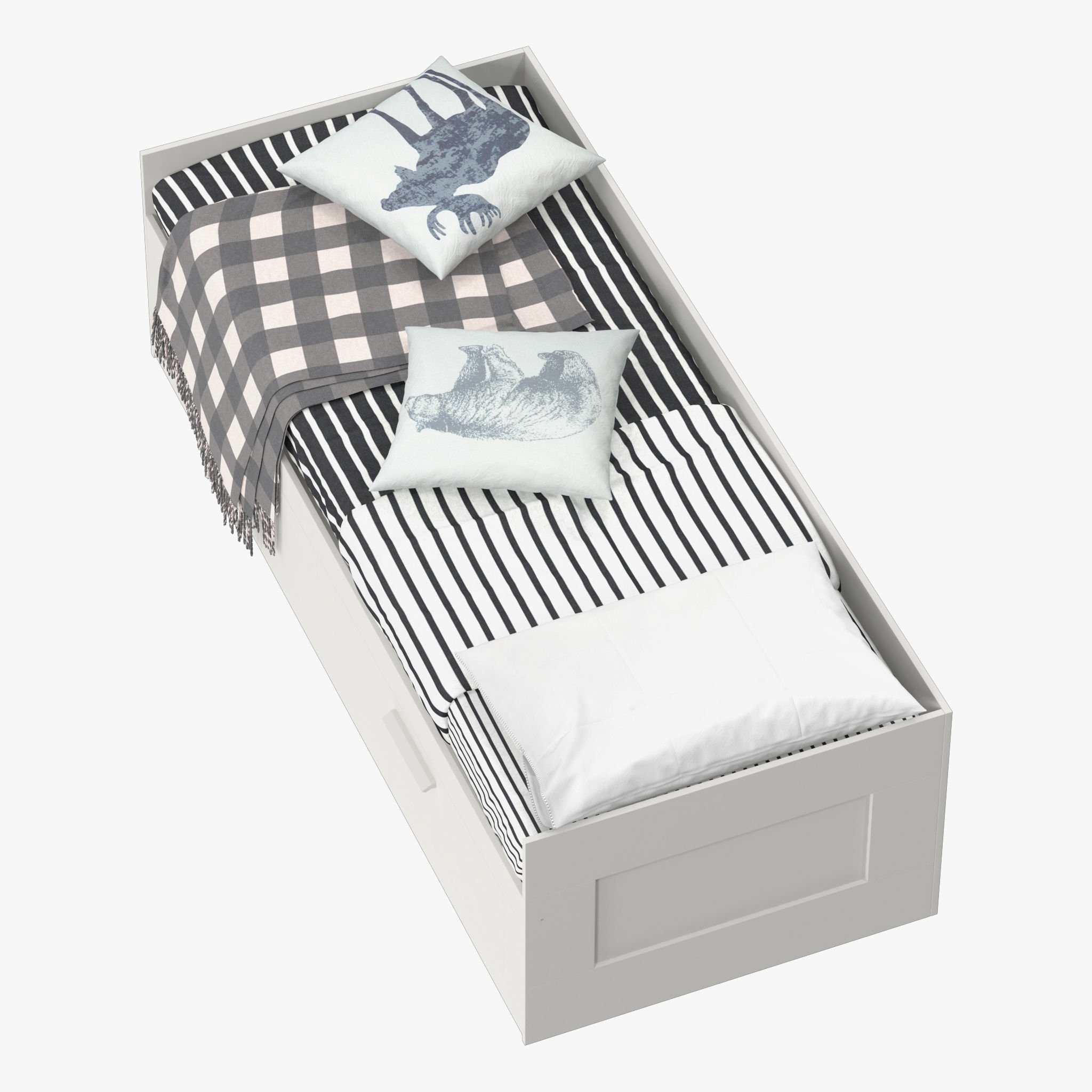 BRIMNES daybed with drawers and blankets 3D model_10