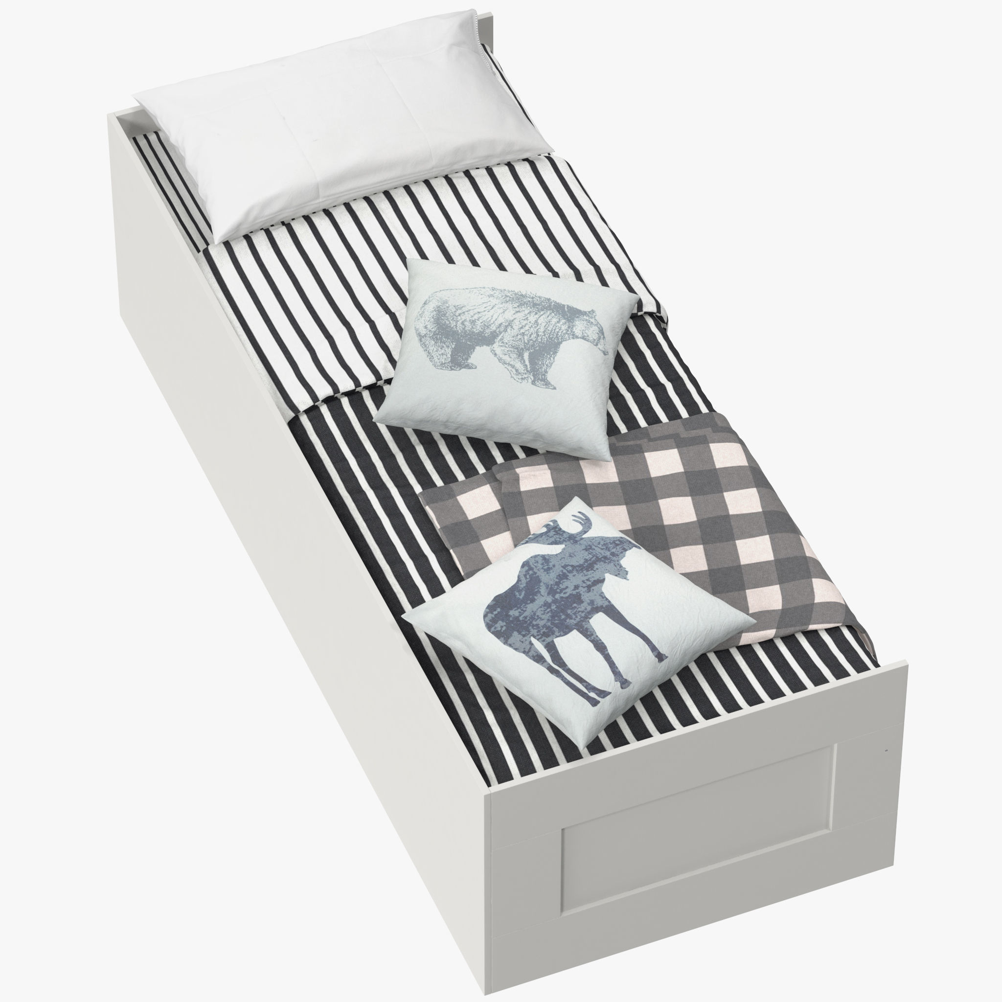 BRIMNES daybed with drawers and blankets 3D model_7