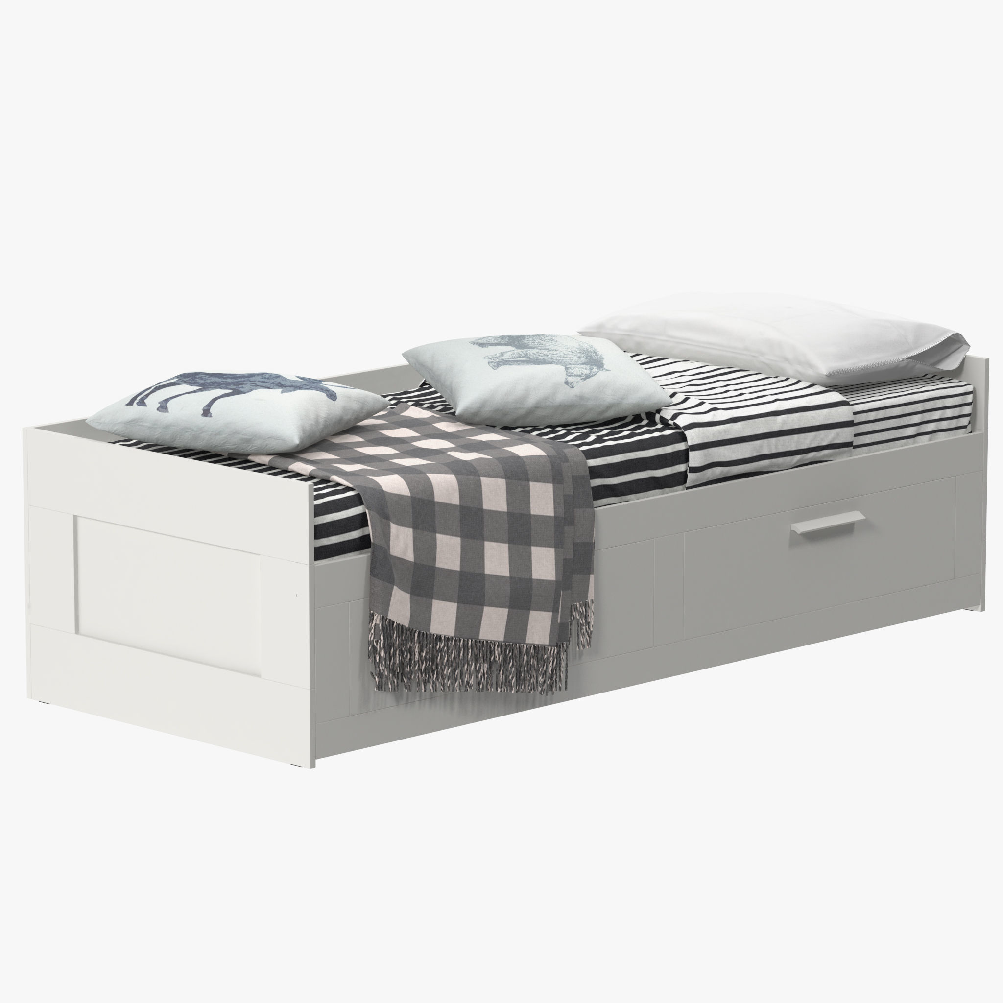 BRIMNES daybed with drawers and blankets 3D model_6