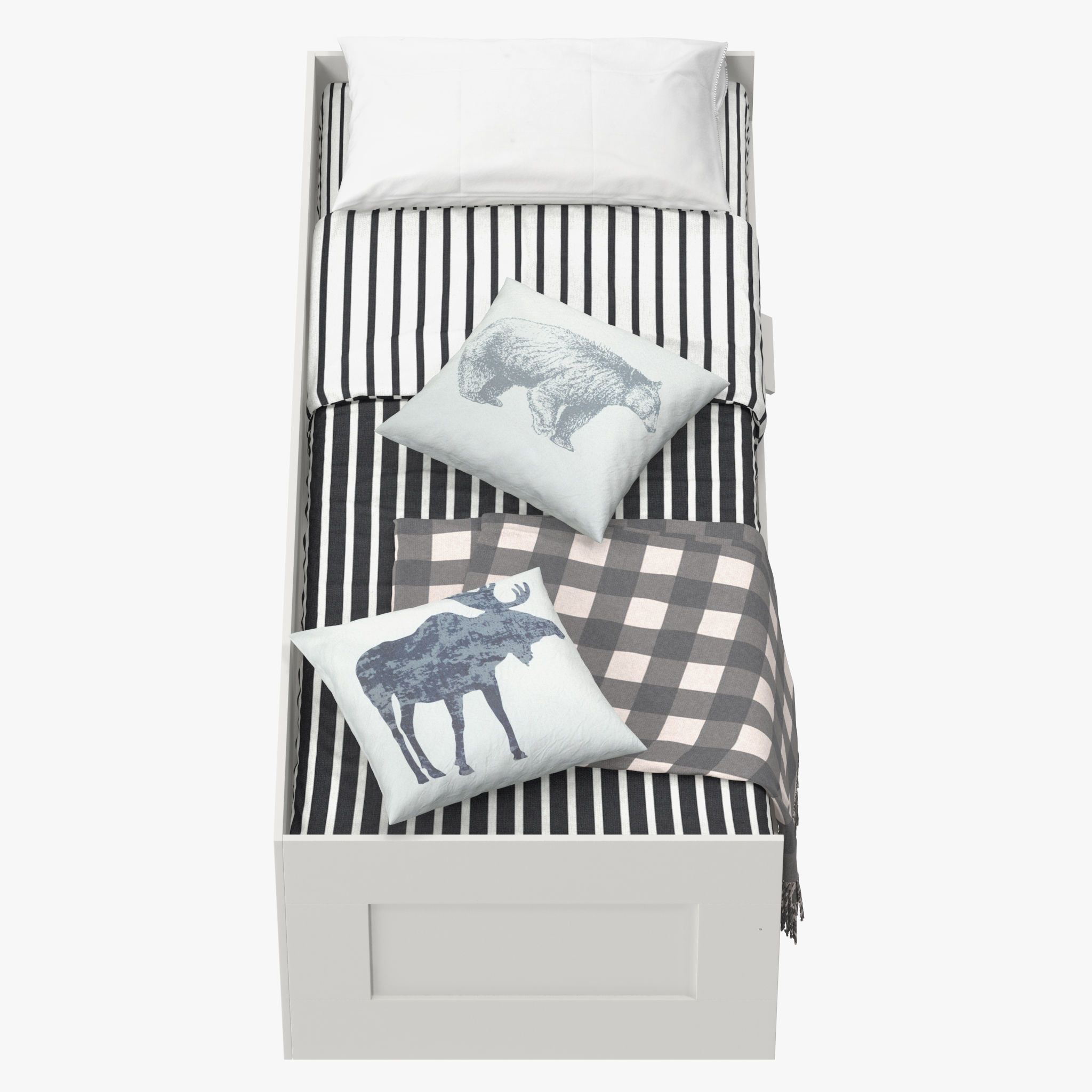 BRIMNES daybed with drawers and blankets 3D model_8