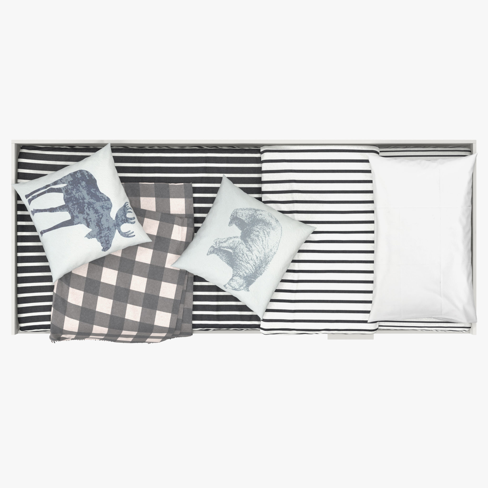 BRIMNES daybed with drawers and blankets 3D model_4