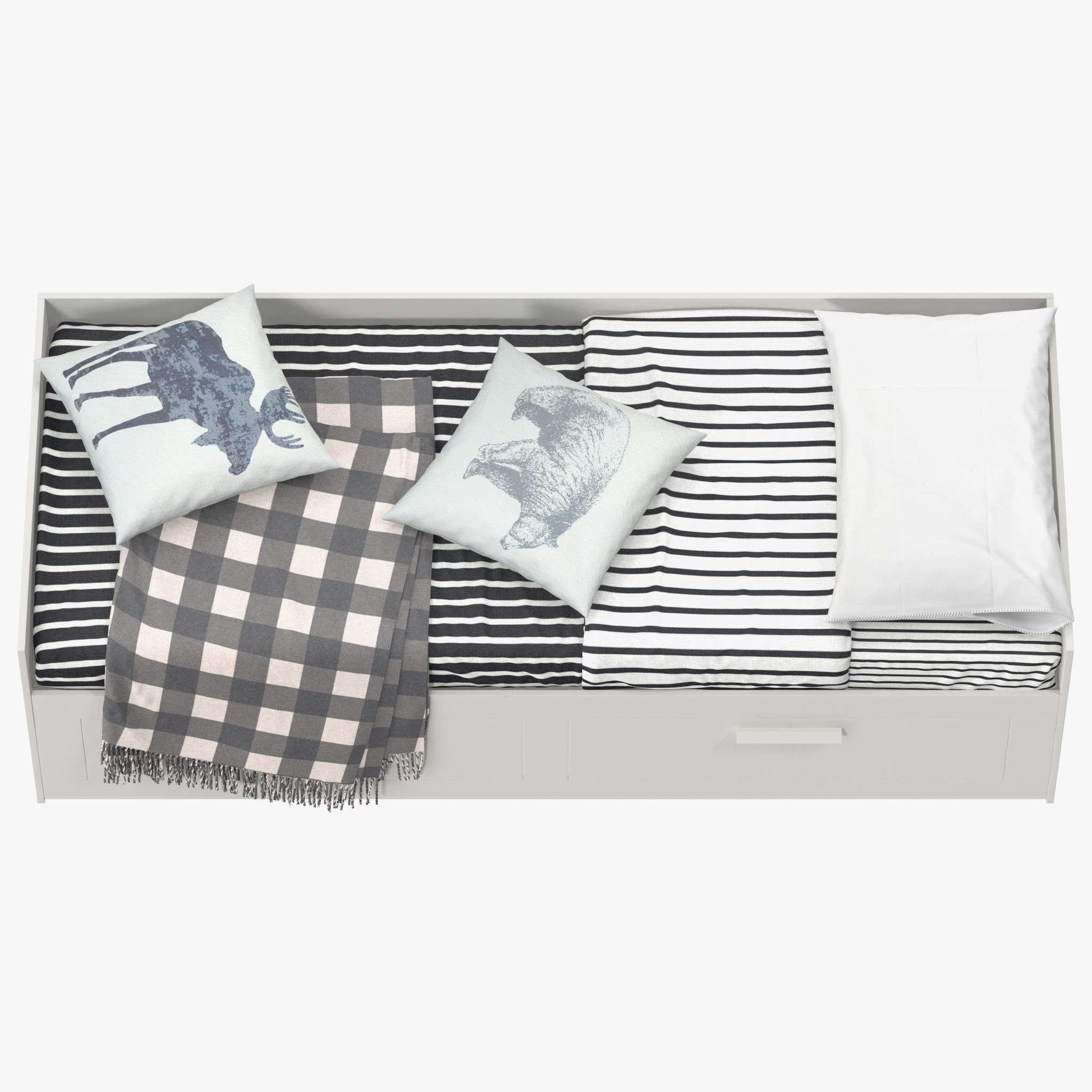 BRIMNES daybed with drawers and blankets 3D model_3