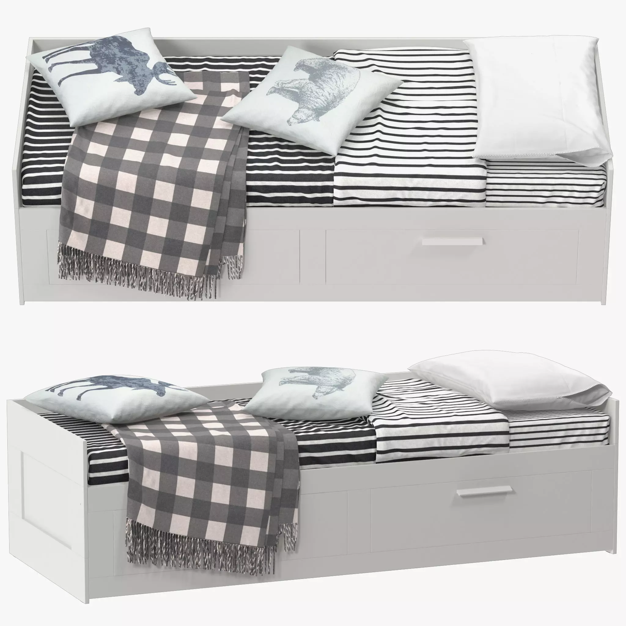 BRIMNES daybed with drawers and blankets 3D model_0