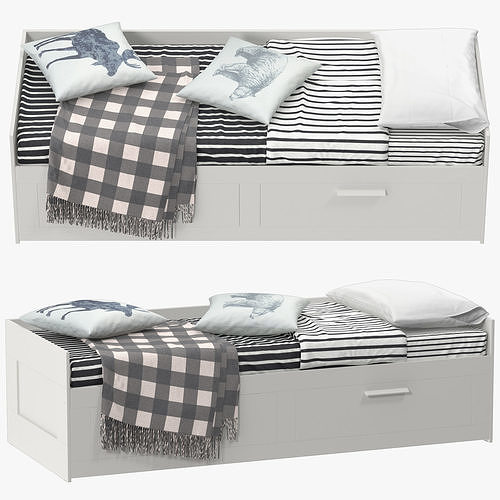 BRIMNES daybed with drawers and blankets 3D model