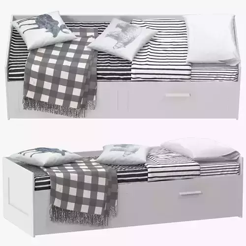 BRIMNES daybed with drawers and blankets 3D model