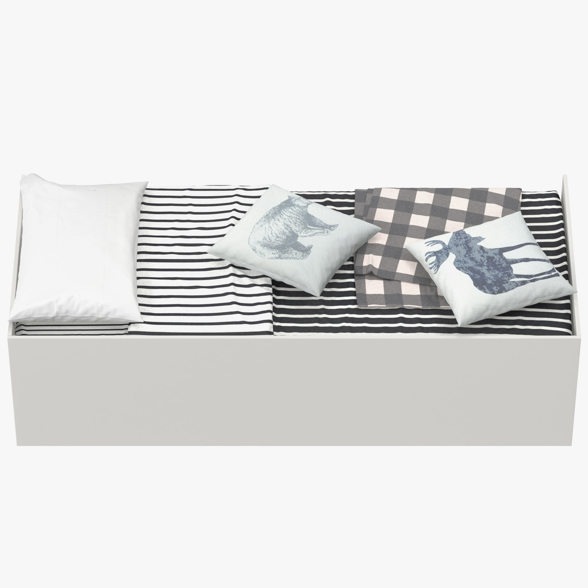 BRIMNES daybed with drawers and blankets 3D model_9