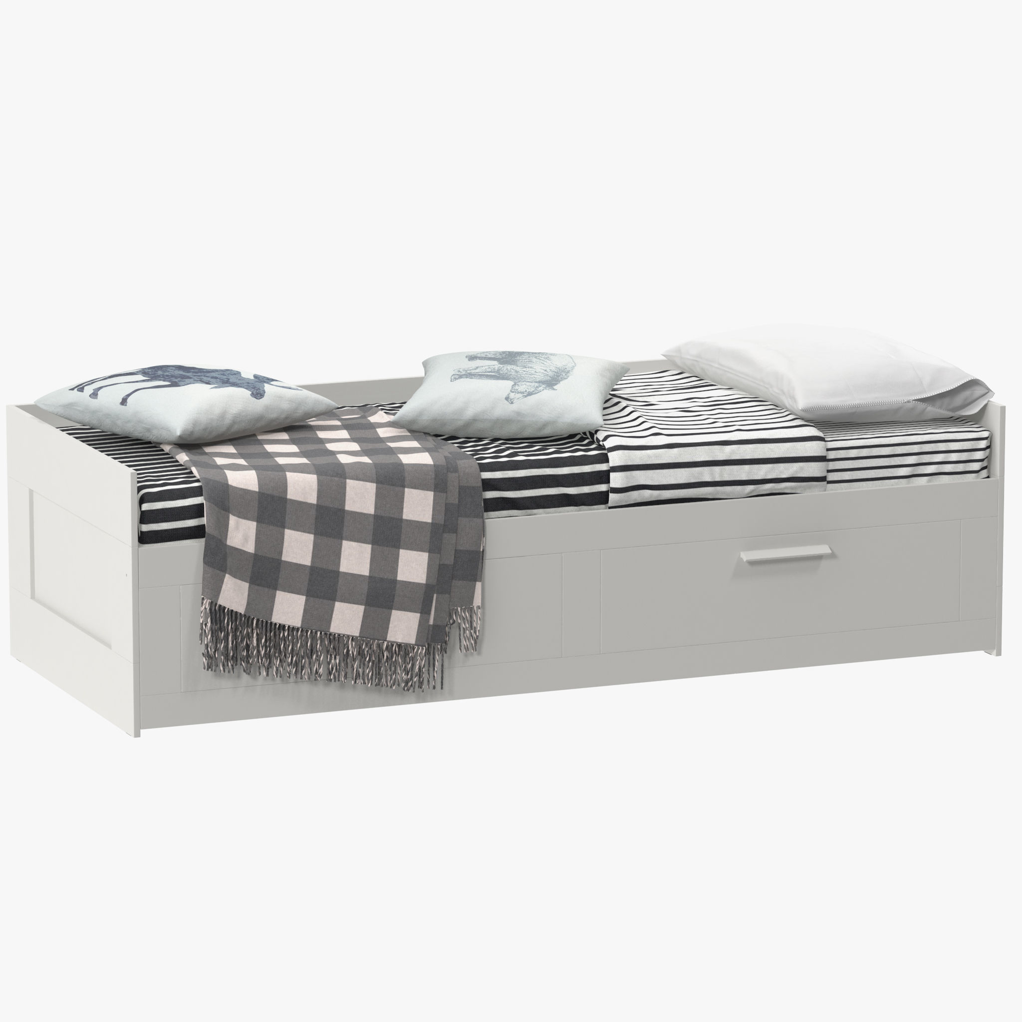 BRIMNES daybed with drawers and blankets 3D model_2
