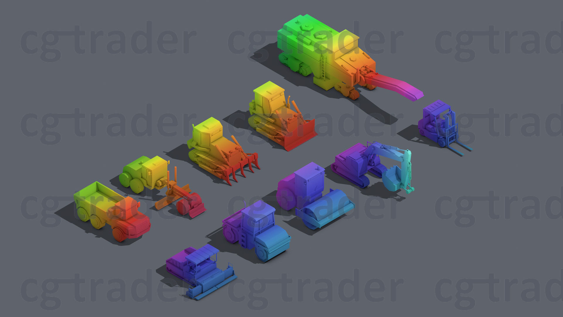 Low Poly Heavy Construction Machinery Equipment Industrial Low-poly 3D model_14