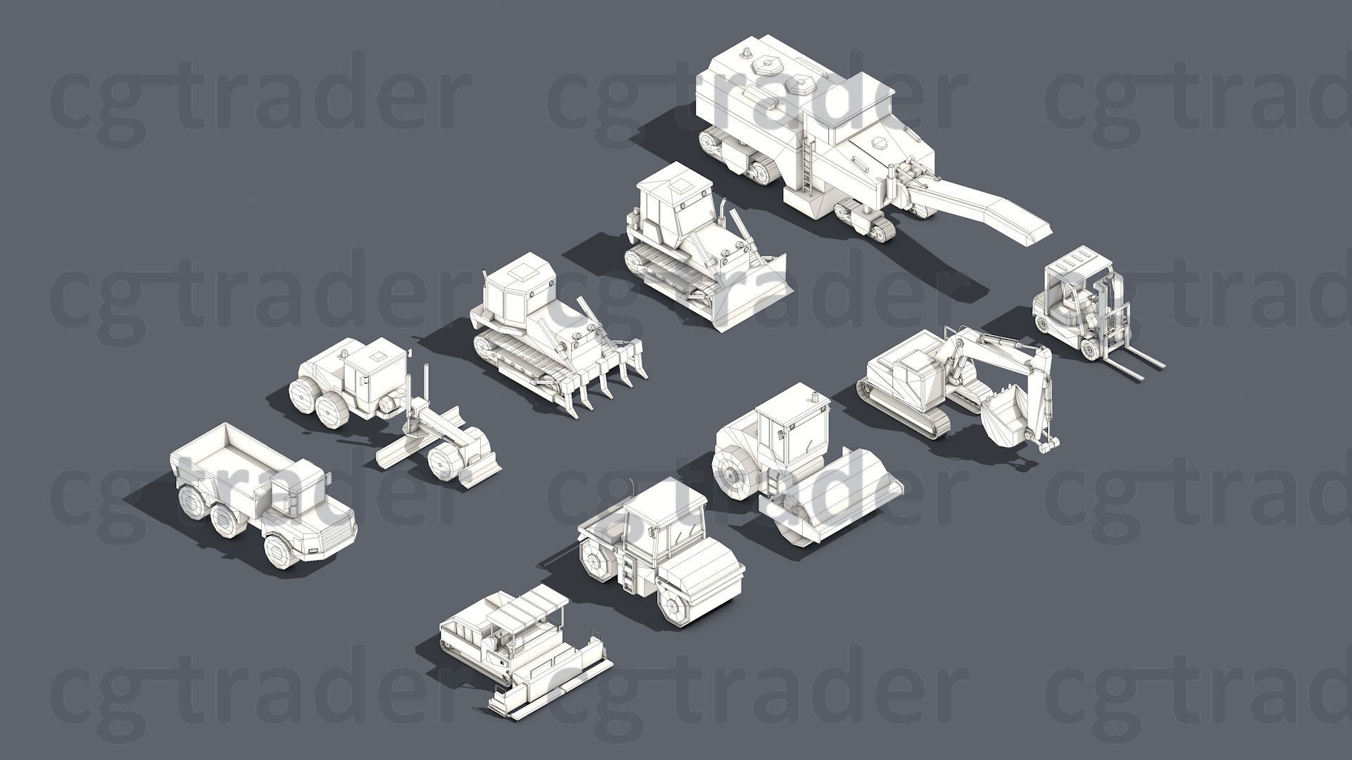 Low Poly Heavy Construction Machinery Equipment Industrial Low-poly 3D model_3