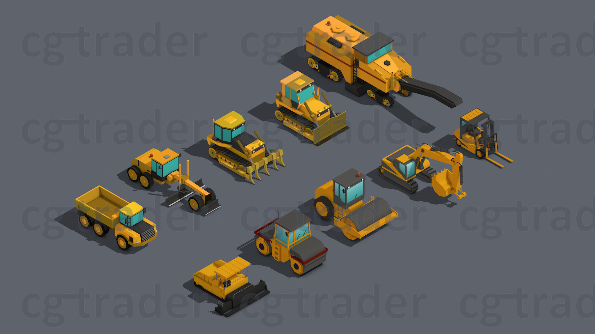 Low Poly Heavy Construction Machinery Equipment Industrial Low-poly 3D model_1