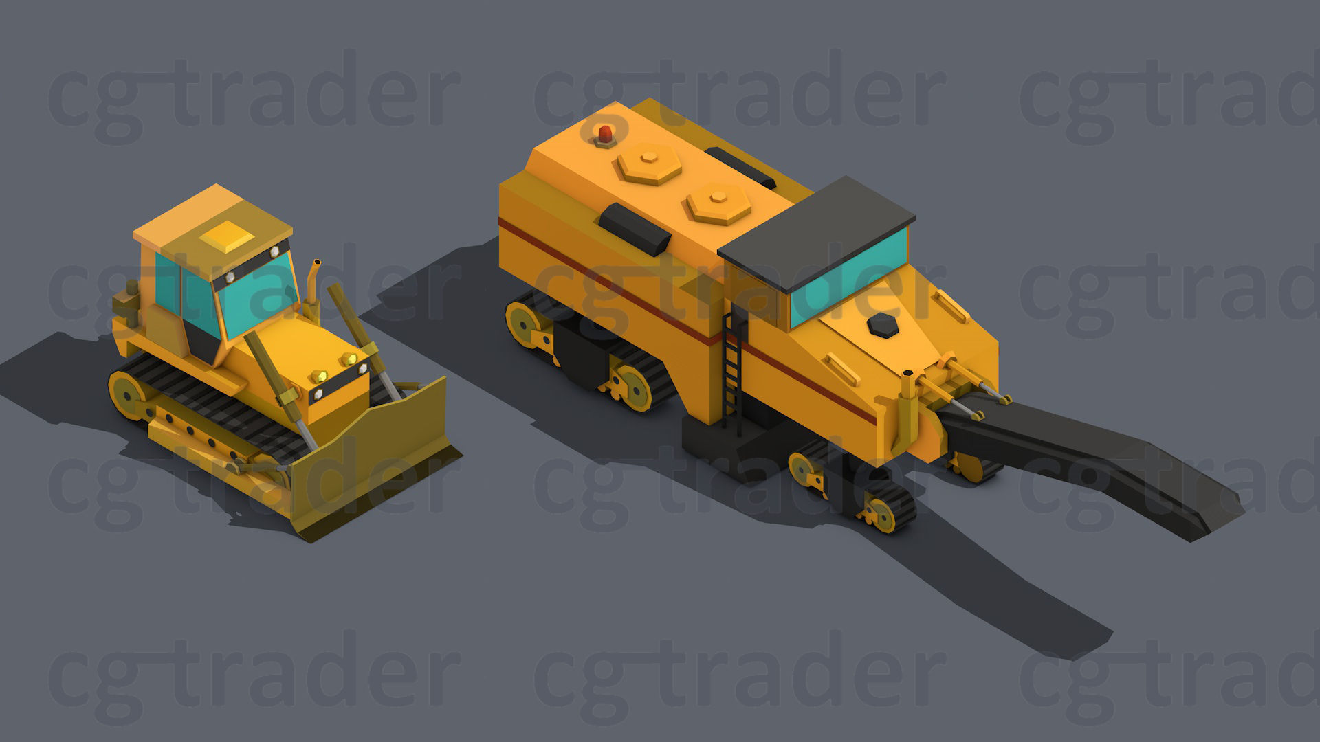 Low Poly Heavy Construction Machinery Equipment Industrial Low-poly 3D model_12