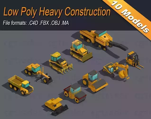 Low Poly Heavy Construction Machinery Equipment Industrial Low-poly 3D model
