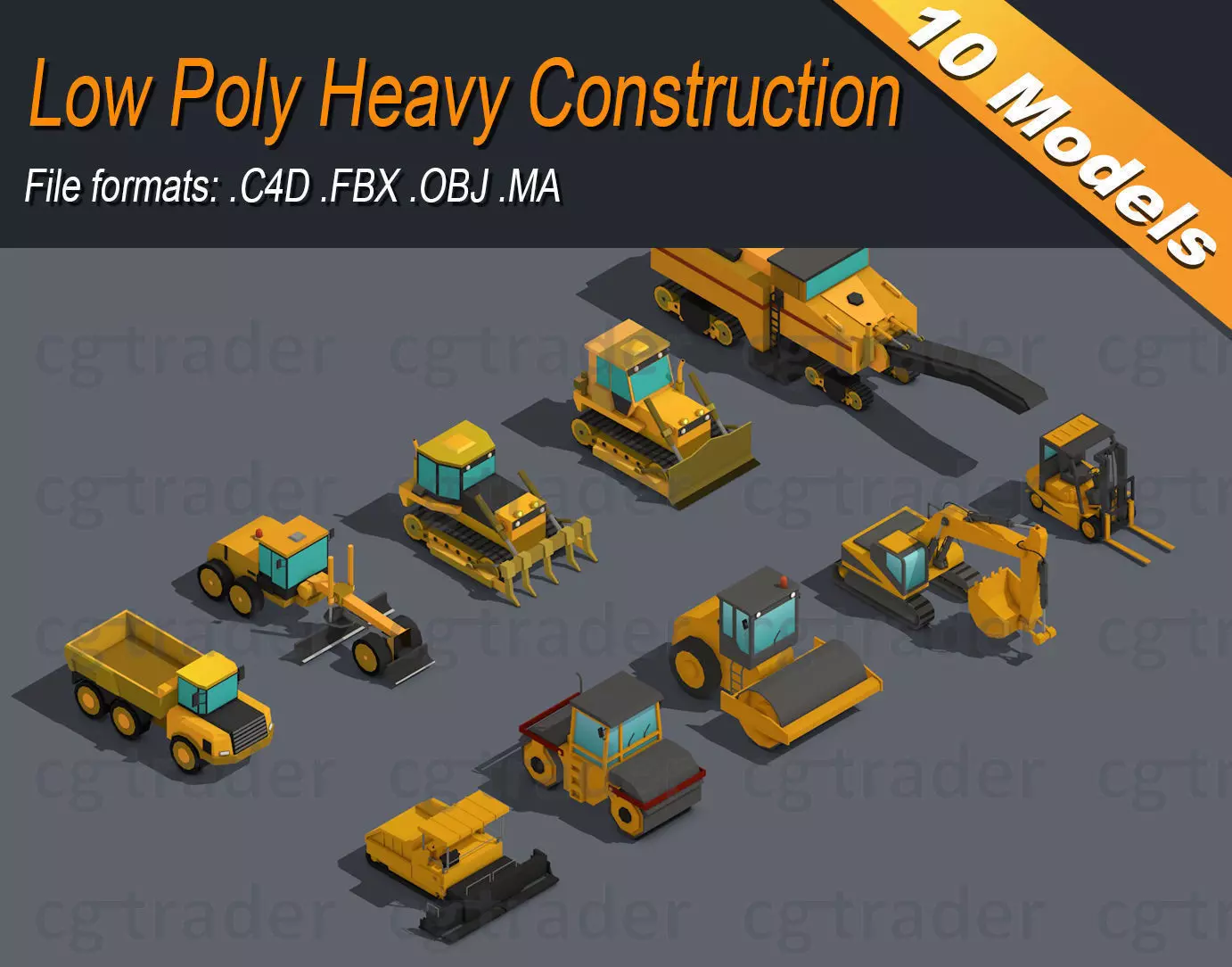 Low Poly Heavy Construction Machinery Equipment Industrial Low-poly 3D model_0