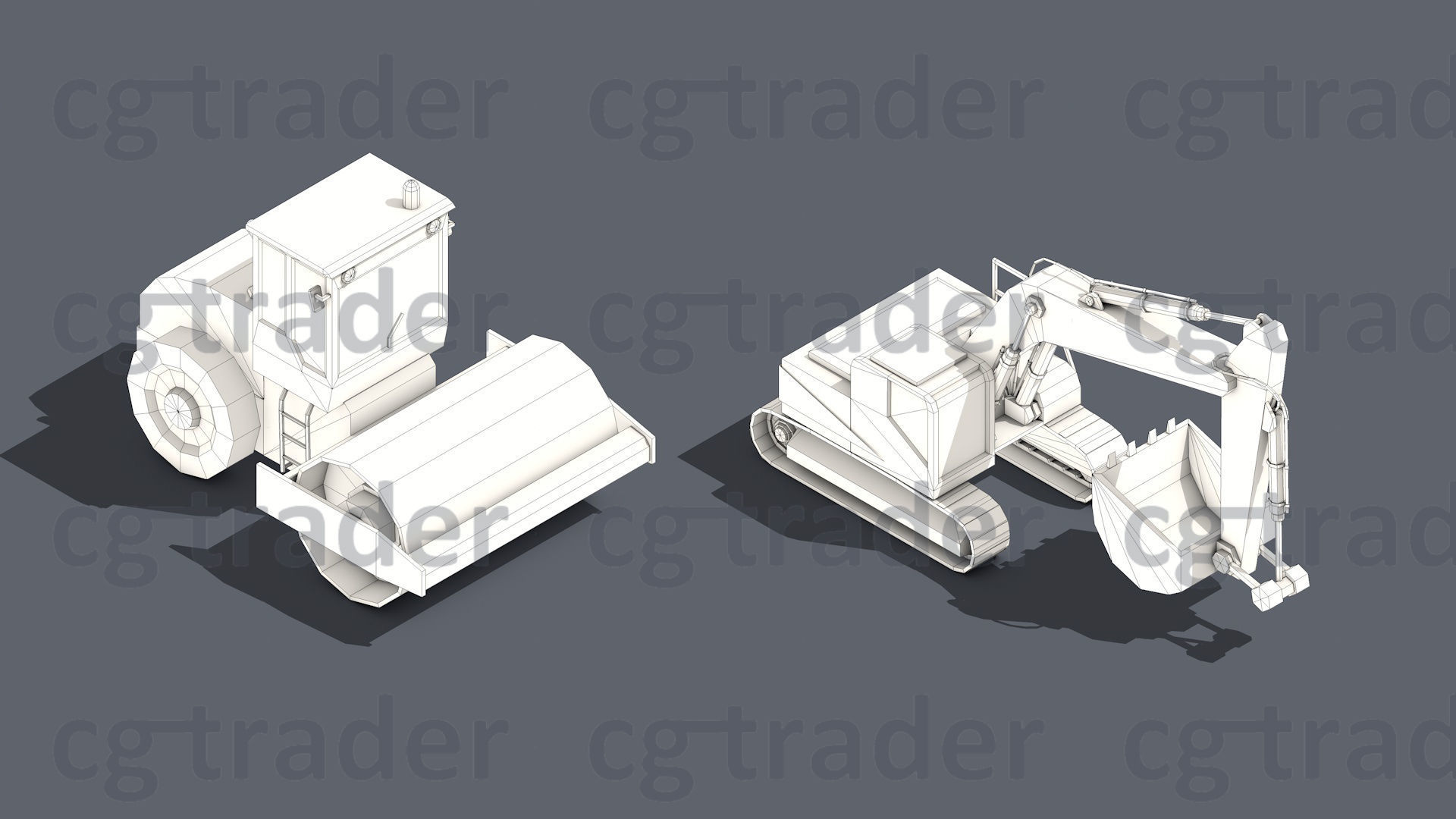 Low Poly Heavy Construction Machinery Equipment Industrial Low-poly 3D model_7