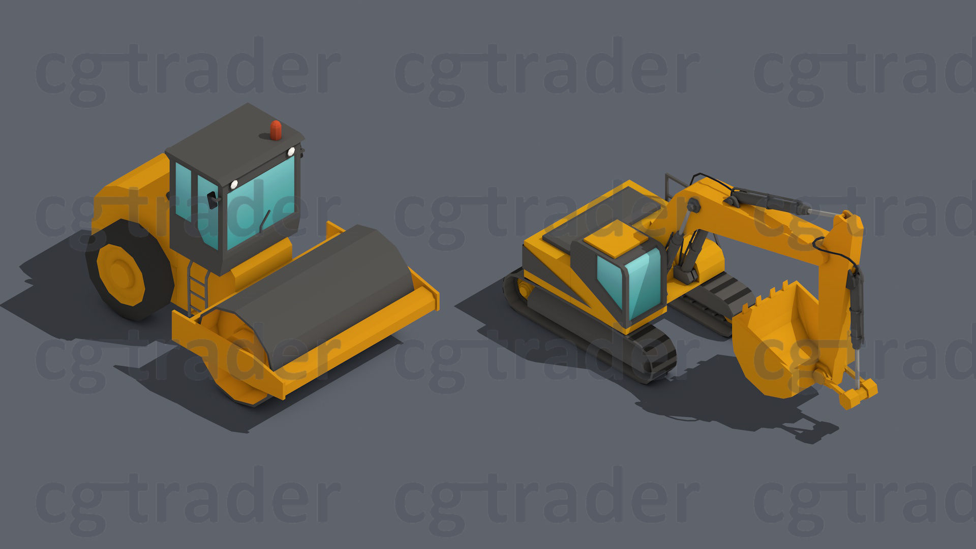 Low Poly Heavy Construction Machinery Equipment Industrial Low-poly 3D model_6