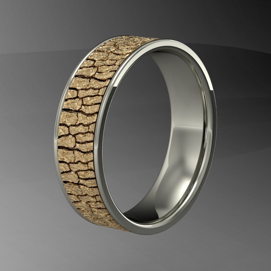 tree bark texture wedding ring 3D print model_2