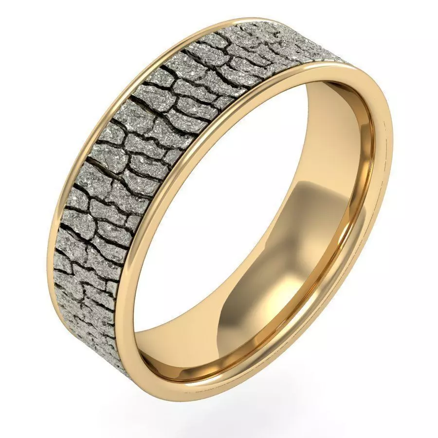 tree bark texture wedding ring 3D print model_0