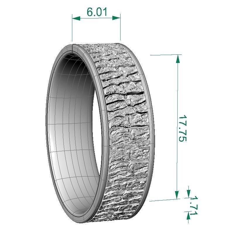 tree bark texture wedding ring 3D print model_6