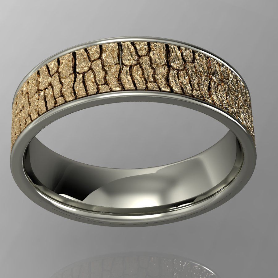 tree bark texture wedding ring 3D print model_1