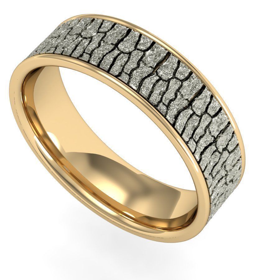 tree bark texture wedding ring 3D print model_4