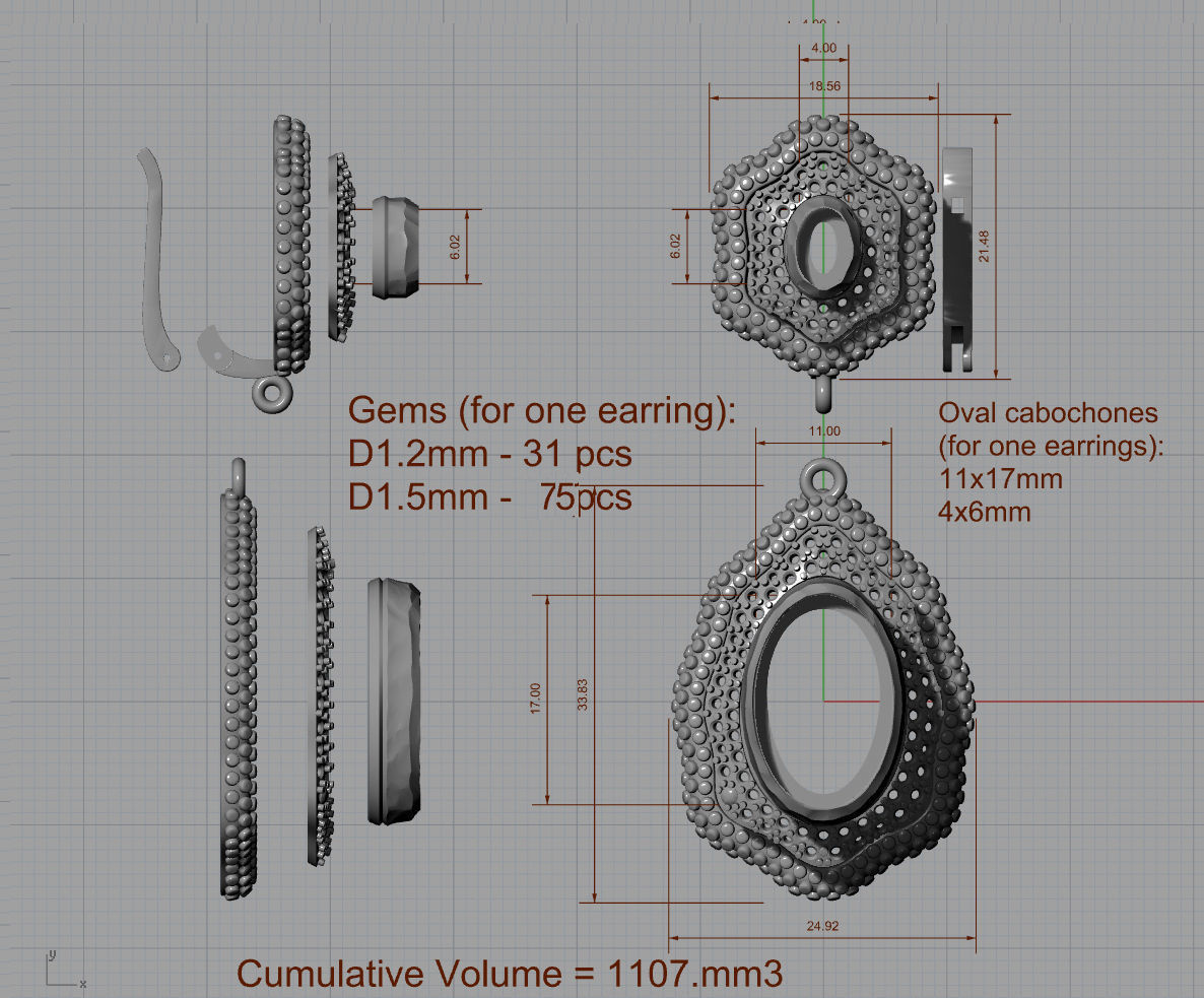 Nugget earrings 3D print model_5