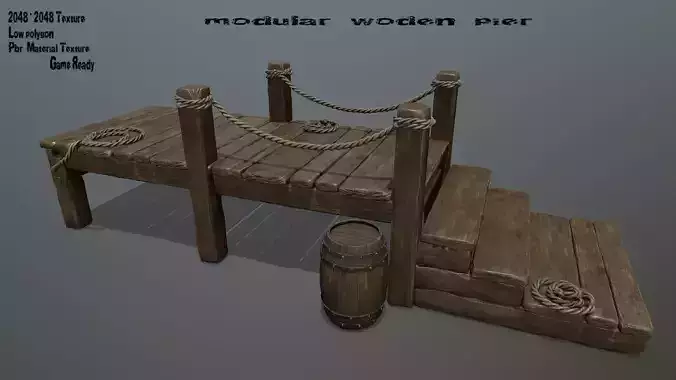 wooden pier  Low-poly 3D model