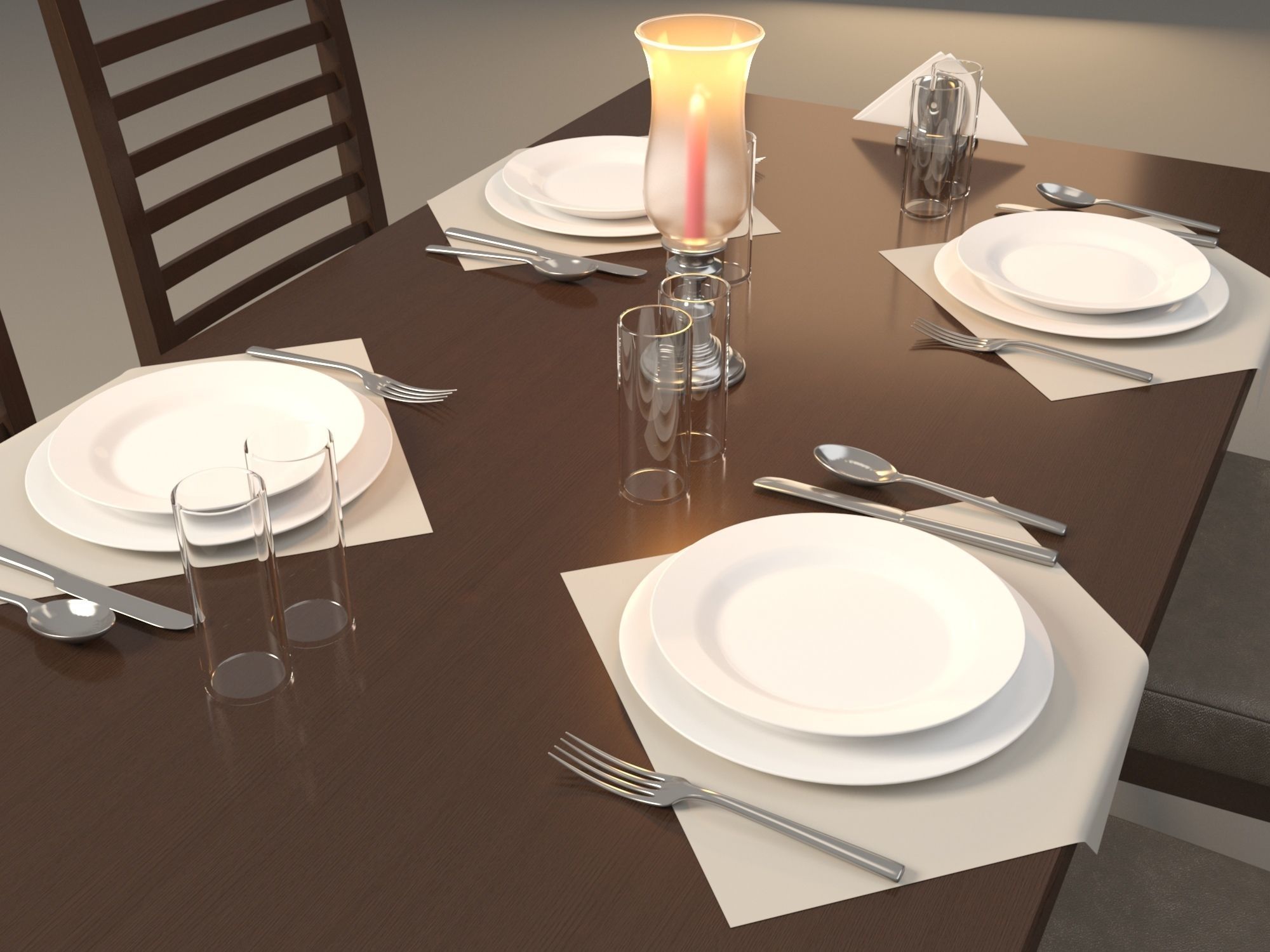 Dinning Table and Chairs 3D model_3