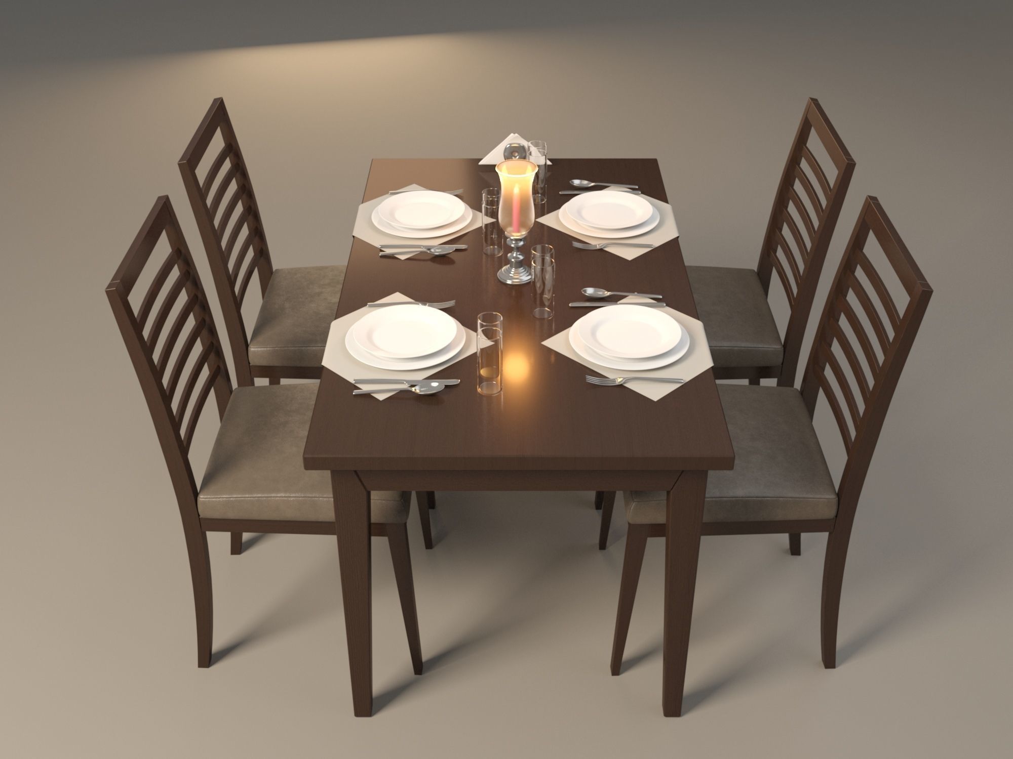 Dinning Table and Chairs 3D model_2