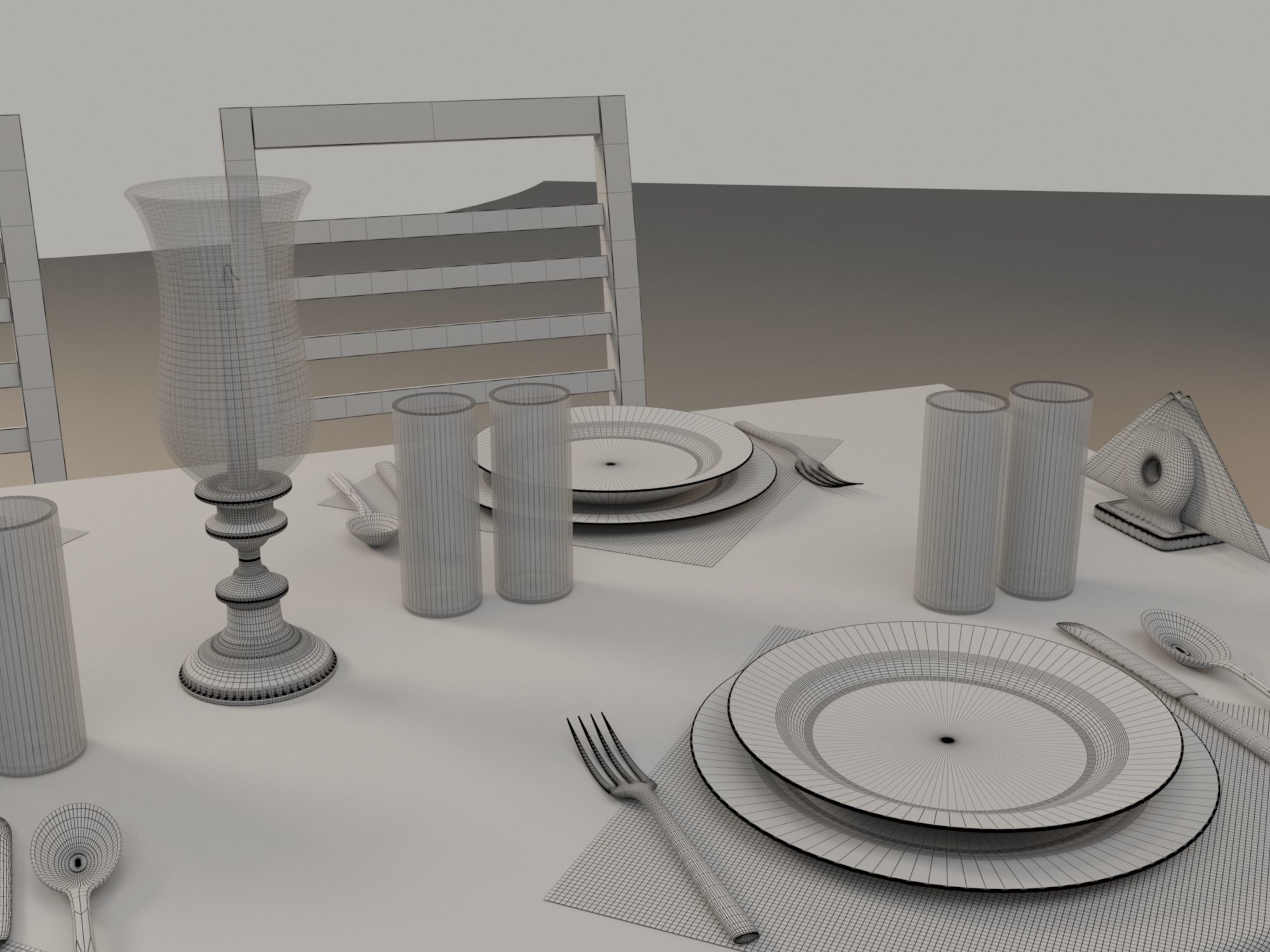 Dinning Table and Chairs 3D model_9