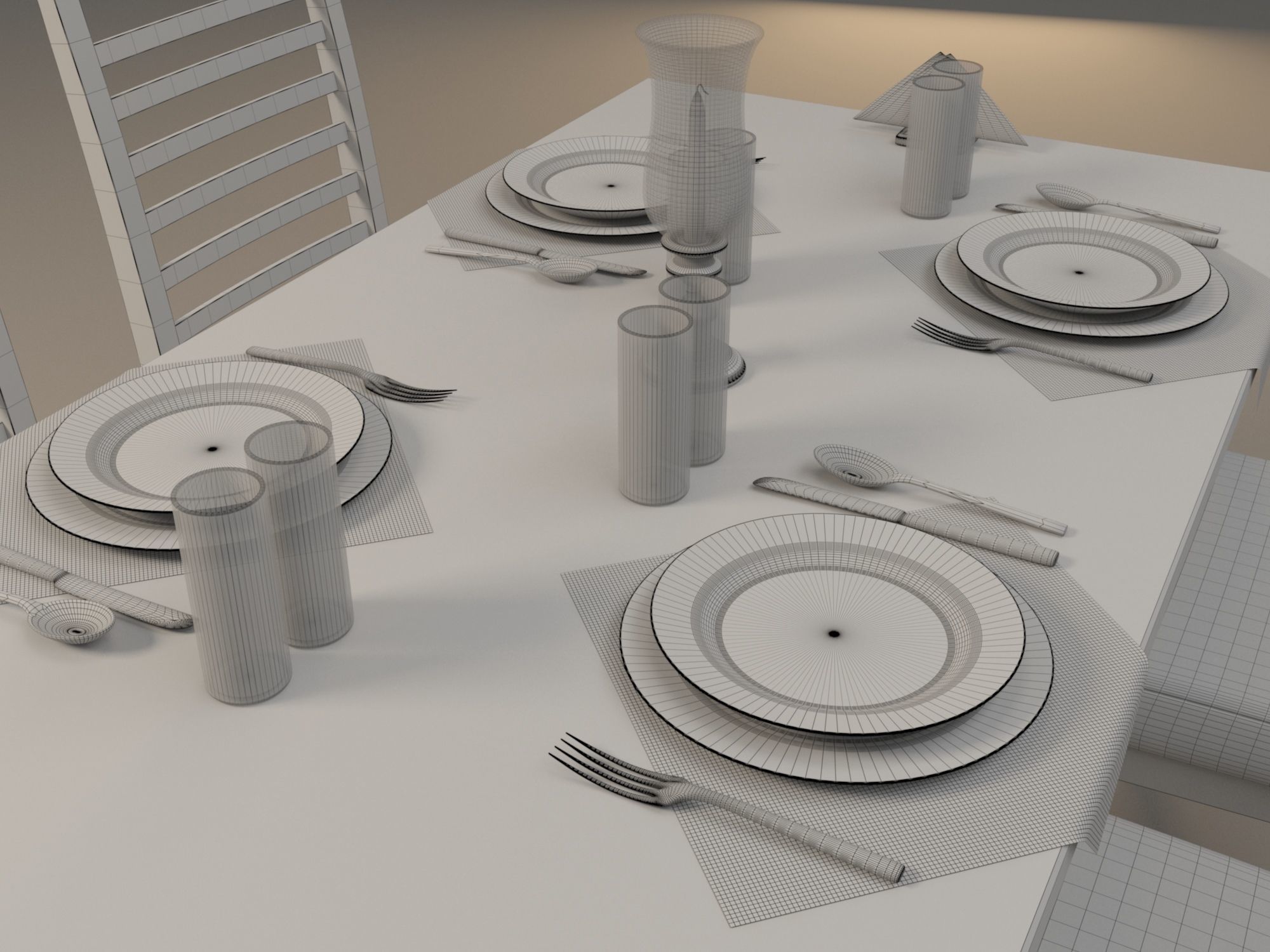 Dinning Table and Chairs 3D model_7