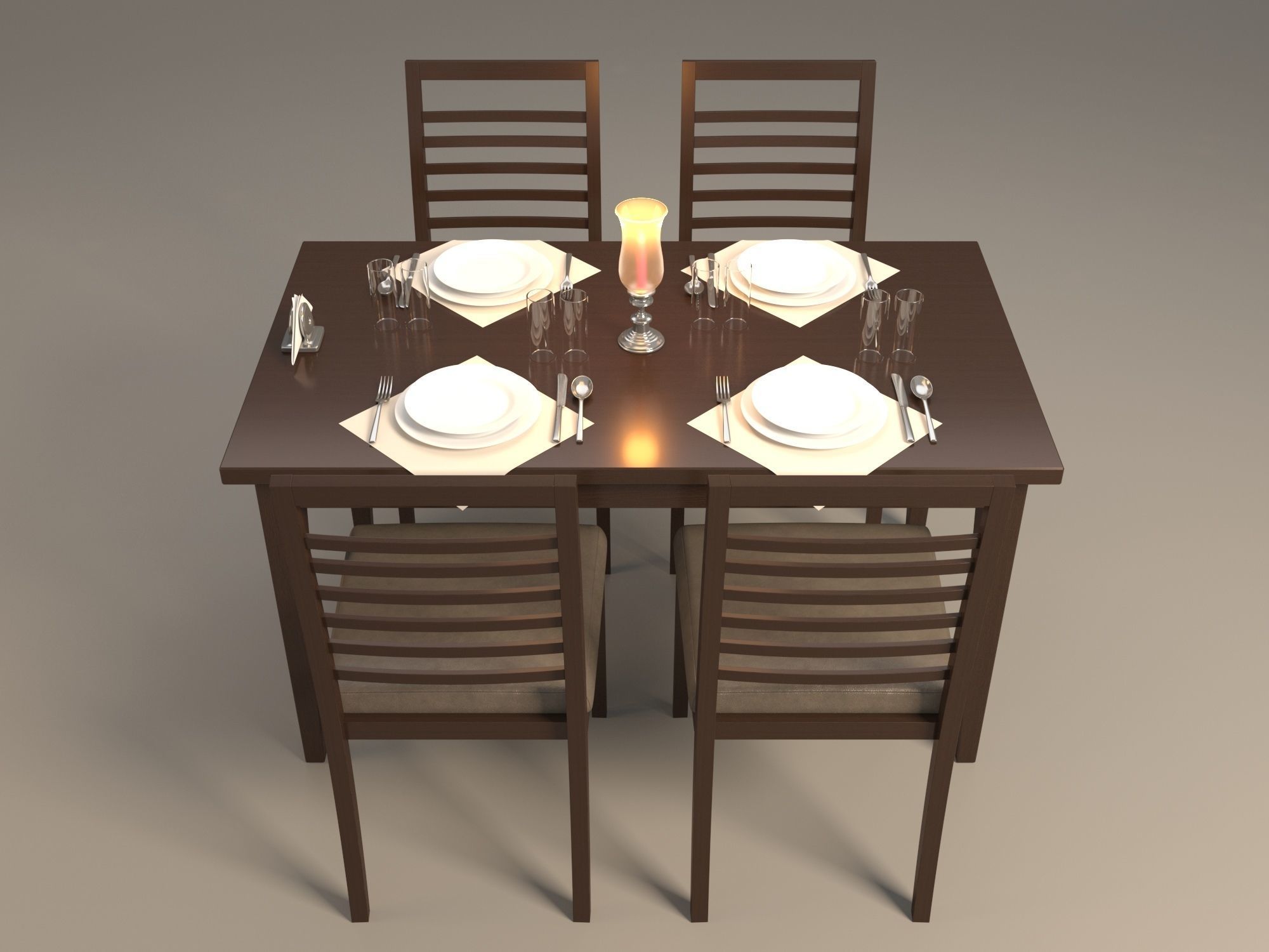 Dinning Table and Chairs 3D model_1
