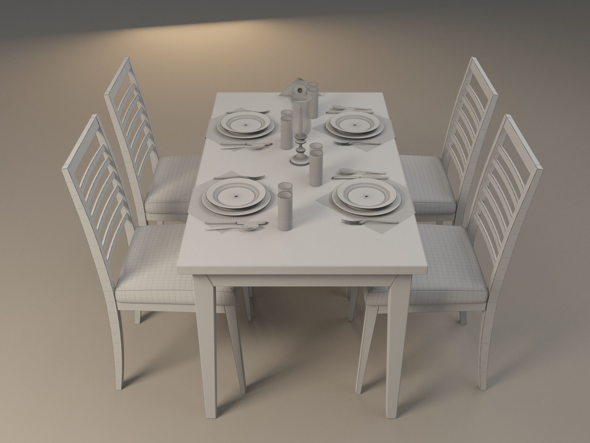 Dinning Table and Chairs 3D model_11