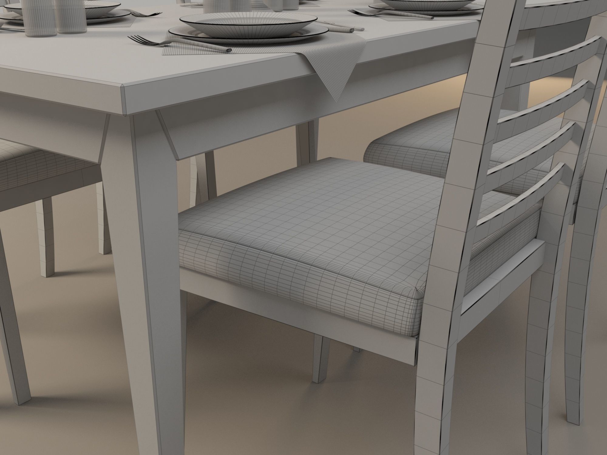 Dinning Table and Chairs 3D model_10