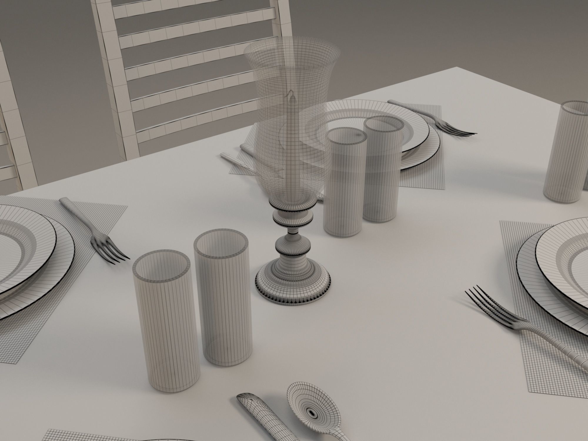 Dinning Table and Chairs 3D model_8