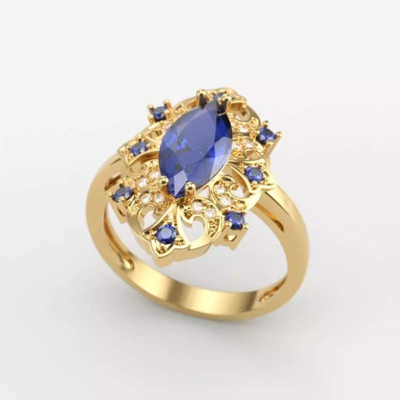 Women ring with gems 3dm stl vintage 3D print model_0