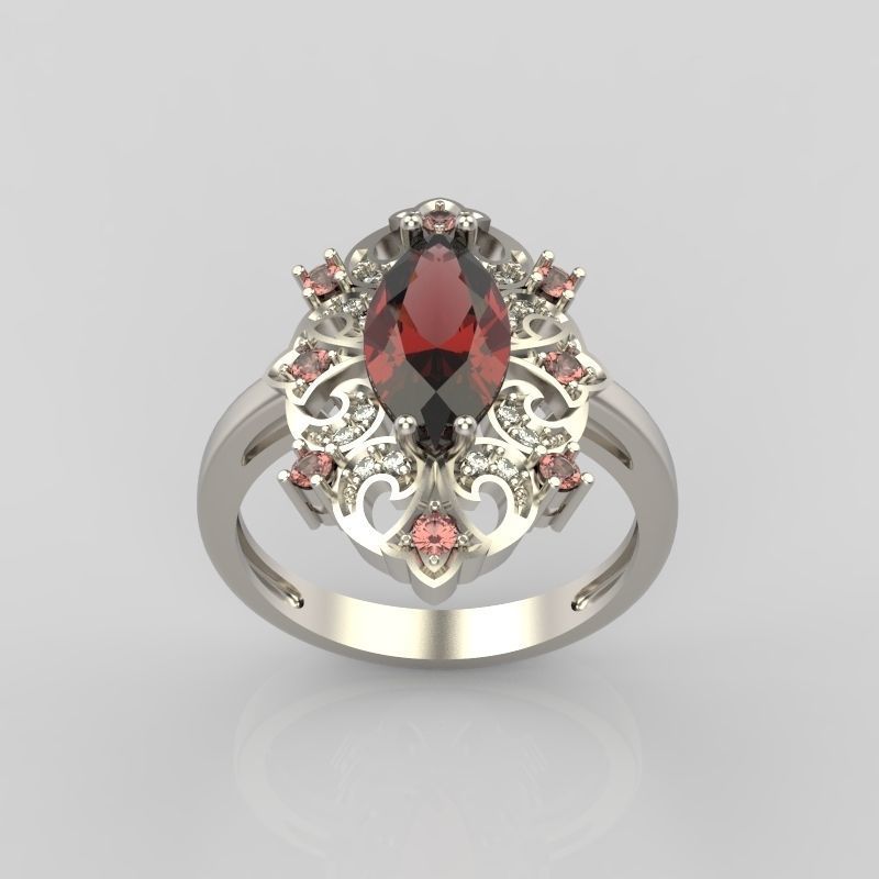 Women ring with gems 3dm stl vintage 3D print model_9