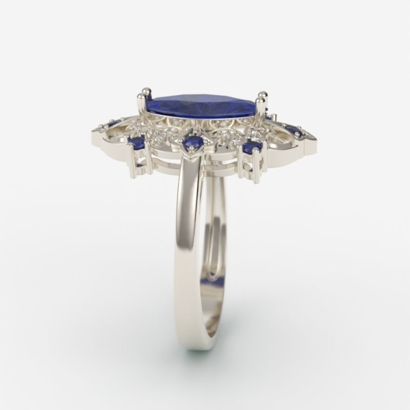 Women ring with gems 3dm stl vintage 3D print model_8