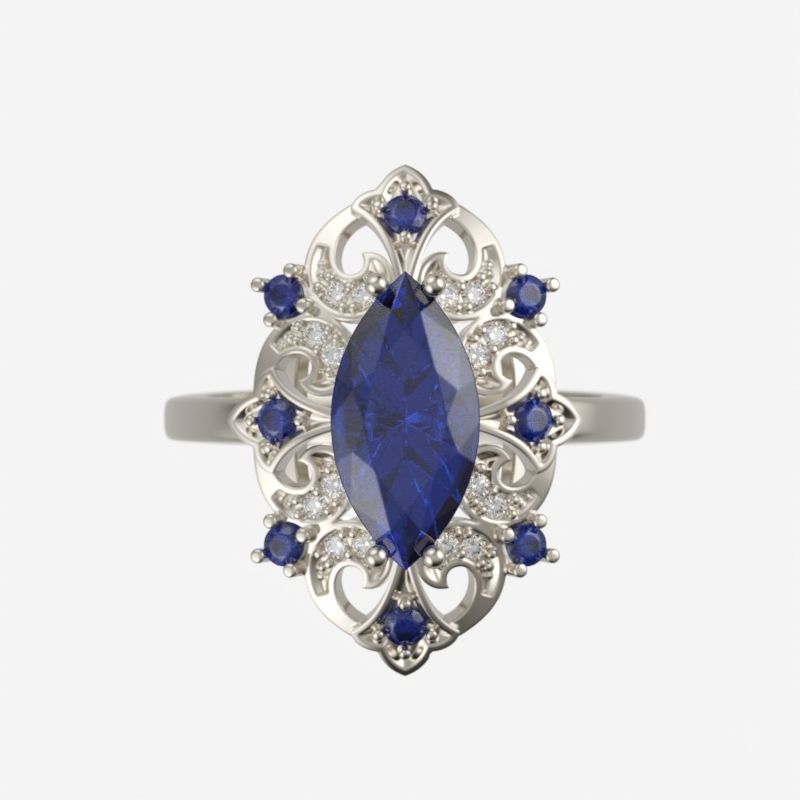 Women ring with gems 3dm stl vintage 3D print model_3