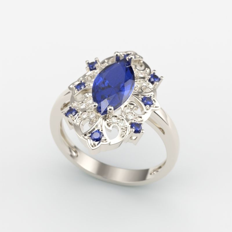 Women ring with gems 3dm stl vintage 3D print model_2